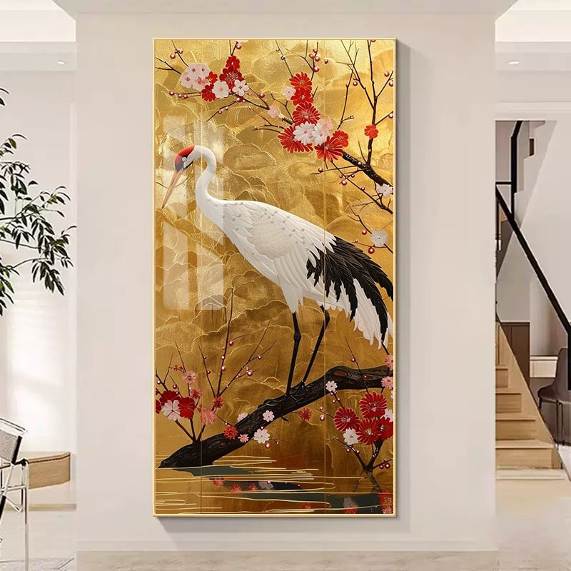 Tranh Treo Decor "Chim Hạc và Hoa" Tranh Decor - Tranh Treo Phòng khách, Tranh Treo phòng ngủ, Tranh tráng gương cao cấp