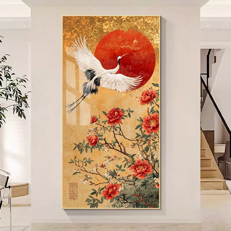 Tranh Treo Decor "Chim Hạc và Hoa" Tranh Decor - Tranh Treo Phòng khách, Tranh Treo phòng ngủ, Tranh tráng gương cao cấp