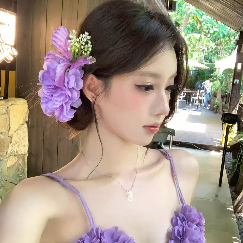 Kẹp Tóc Hoa Tú Cầu Tím Phối Bướm Xuân Hè Ngọt Ngào Phụ Kiện Du Lịch Kì Nghỉ Cô Dâu