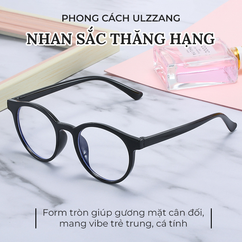 Kính mắt nữ nam mắt kính không độ chống tia UV gọng kính cận tròn mắt mèo cute phong cách Ulzzang HANASO 055