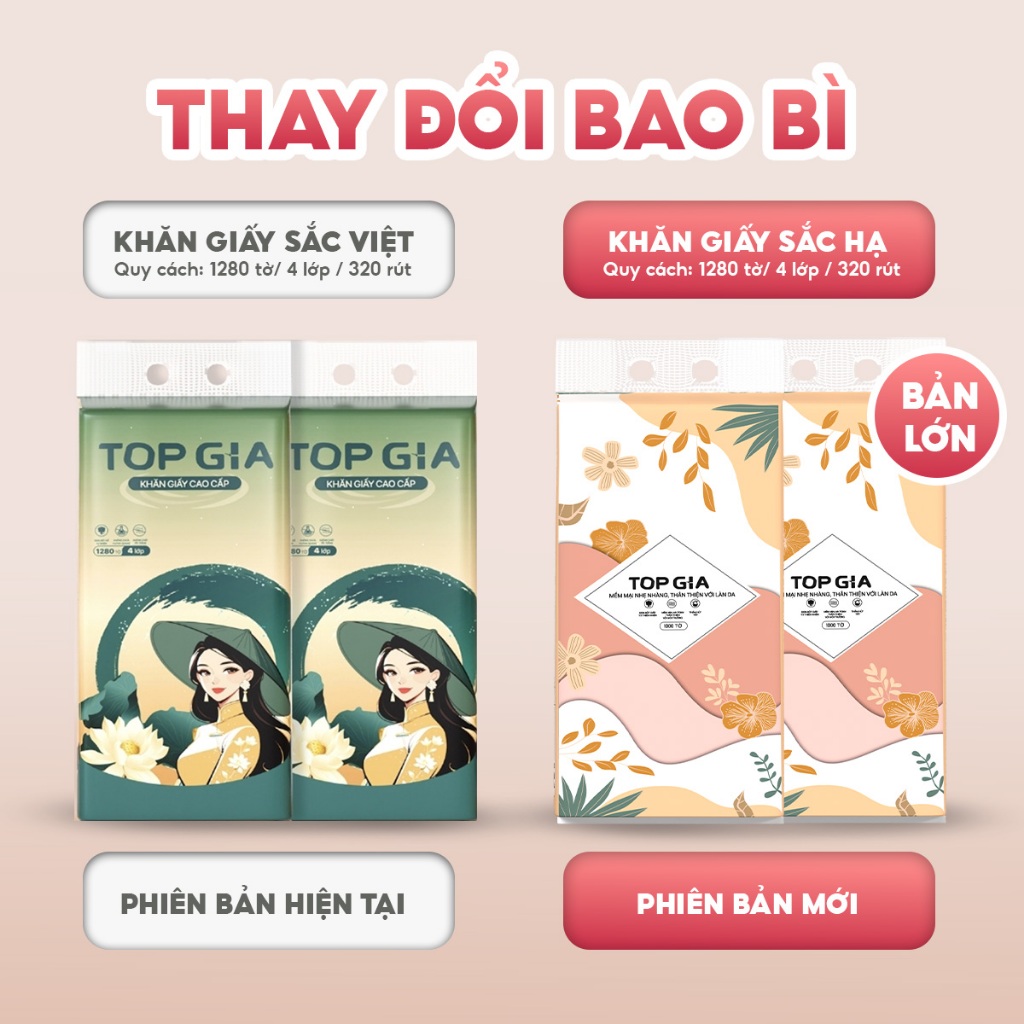 (BẢN TO CAO CẤP 1280 TỜ) Khăn giấy vệ sinh treo tường sắc hạ bản to Top Gia 1280 tờ 4 lớp bản to mềm mịn phiên bản mới