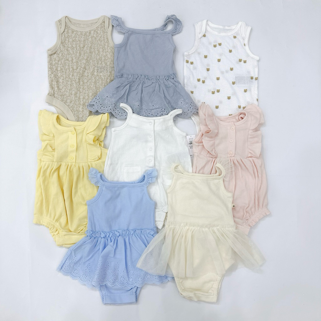 [MD207]0/3-6/12-18-24M chọn mẫu Bodysuit/ áo liền thân hai dây, ba lỗ xuất xịn cho bé