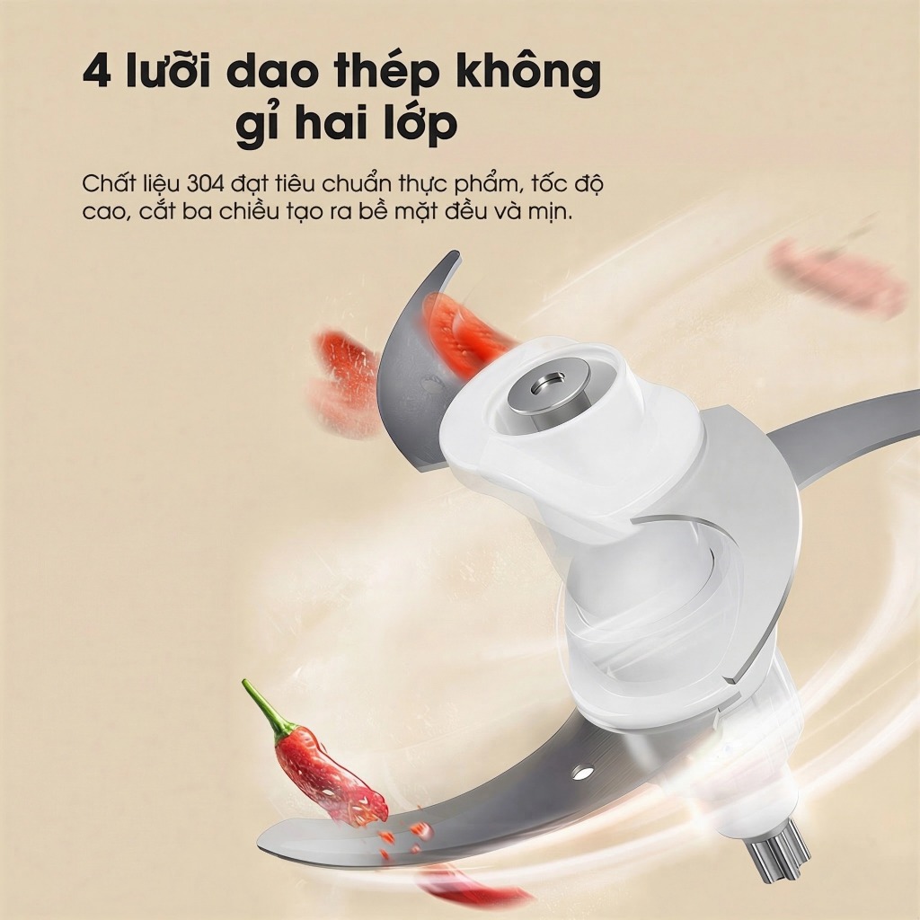 VVAKAM Máy xay thịt đa năng 3L Cối Thủy 300W dao Thép không gỉ máy say thịt ăn dặm cho bé tỏi ớt lưỡi