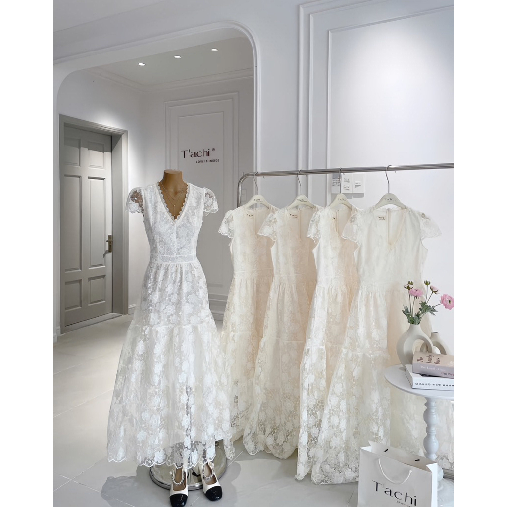 LASY Thời Trang Nữ| Đầm Váy Xoè Cổ V Chất Dệt Hoa Cao Cấp - Đầm Xinh Đi Tiệc Đi Chơi - P1124