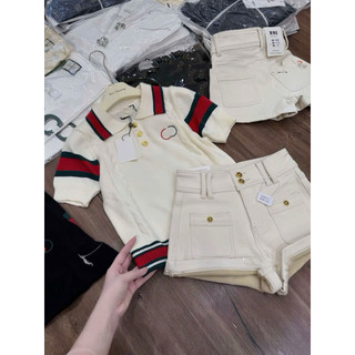 LT - Áo len nữ dệt kim cổ bẻ, tay cộc hoạ tiết chữ thêu ngực đầy đủ lên fom cực sang free size 1581