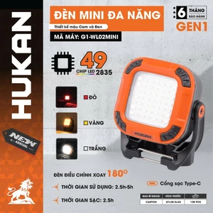 Đèn làm việc dùng pin có sạc lại HUKAN G1-WL02MINI, Dùng 2.5 - 5 giờ, 49 chip Led siêu sáng