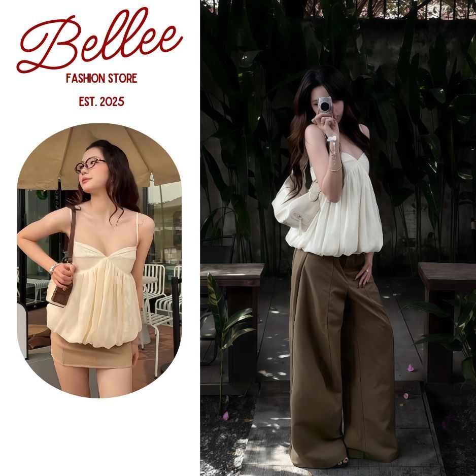 Áo hai dây nữ cúp ngực babydoll Bellee dáng xoè áo bí tơ phối ren tiểu ...