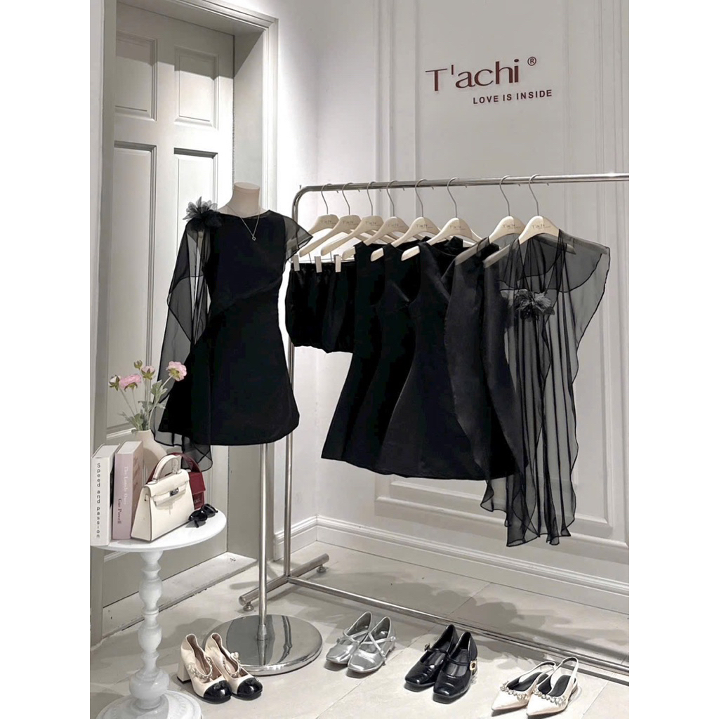 LASY Thời Trang Nữ| Váy Đầm Đi Tiệc Cổ Tròn Phối Choàng Lụa Đính Hoa - Đầm Xinh Đi Tiệc Đi Chơi - P1126