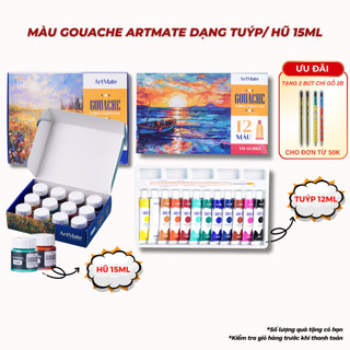 Màu Gouache Cao Cấp 12 Màu Hũ 15ml/ Tuýp 12ml ARTMATE Độ Che Phủ Tốt, Độ Bóng Cao, Dễ Dàng Pha Màu GC0001/2