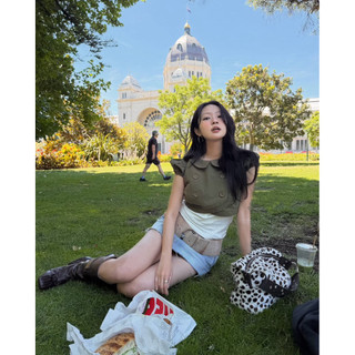 Le rouge | Charlotte top - Áo sơ mi kaki croptop 2 hàng cúc retro Âu Mỹ