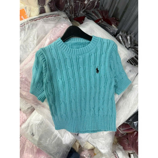 LT - Áo len nữ cộc tay xoắn thừng ngựa thêu ngực cổ tròn, free size dáng lửng 1584