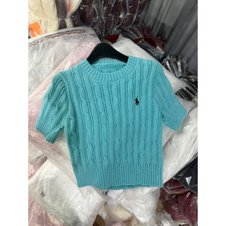 LT - Áo len nữ cộc tay xoắn thừng ngựa thêu ngực cổ tròn, free size dáng lửng 1584