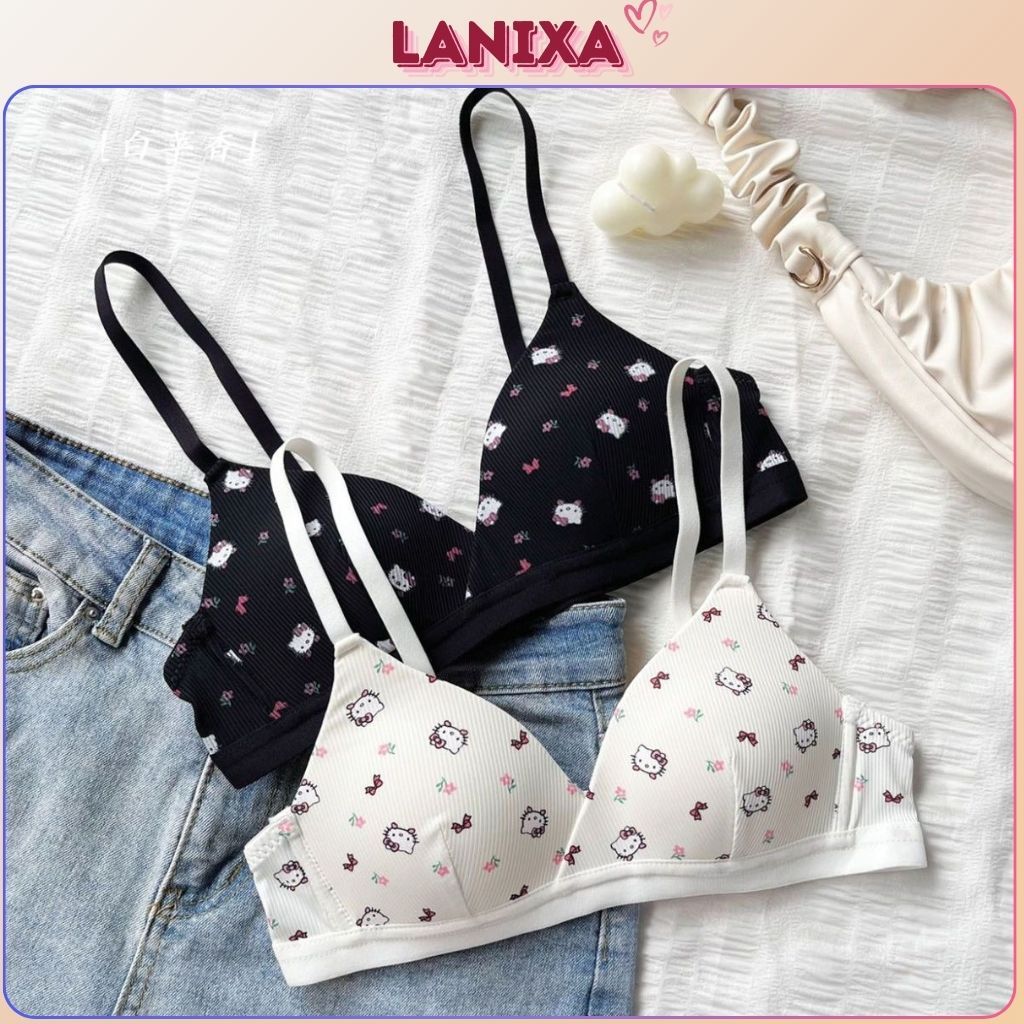 Áo ngực nữ không gọng đệm mút mỏng ôm ngực thoáng khí họa tiết mèo hellokitty đáng yêu LANIXA A224