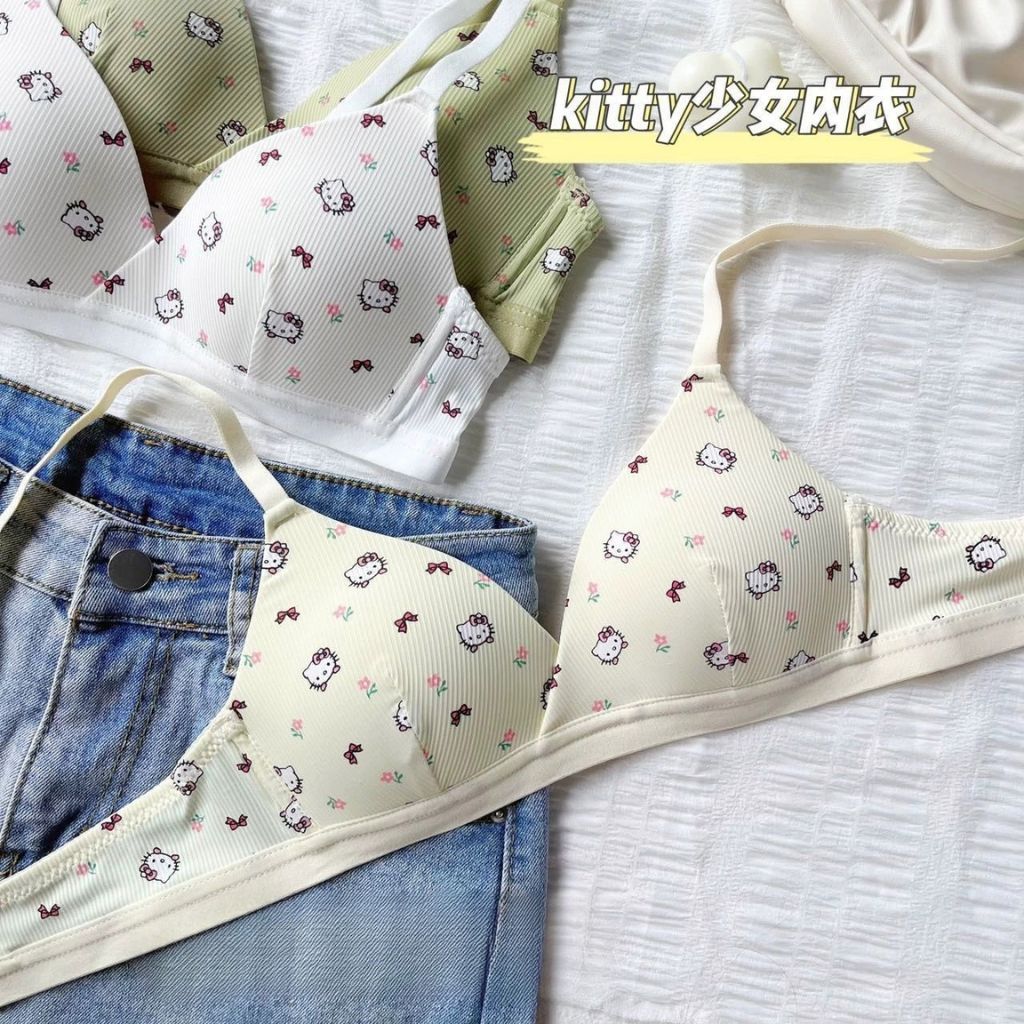 Áo ngực nữ không gọng đệm mút mỏng ôm ngực thoáng khí họa tiết mèo hellokitty đáng yêu LANIXA A224