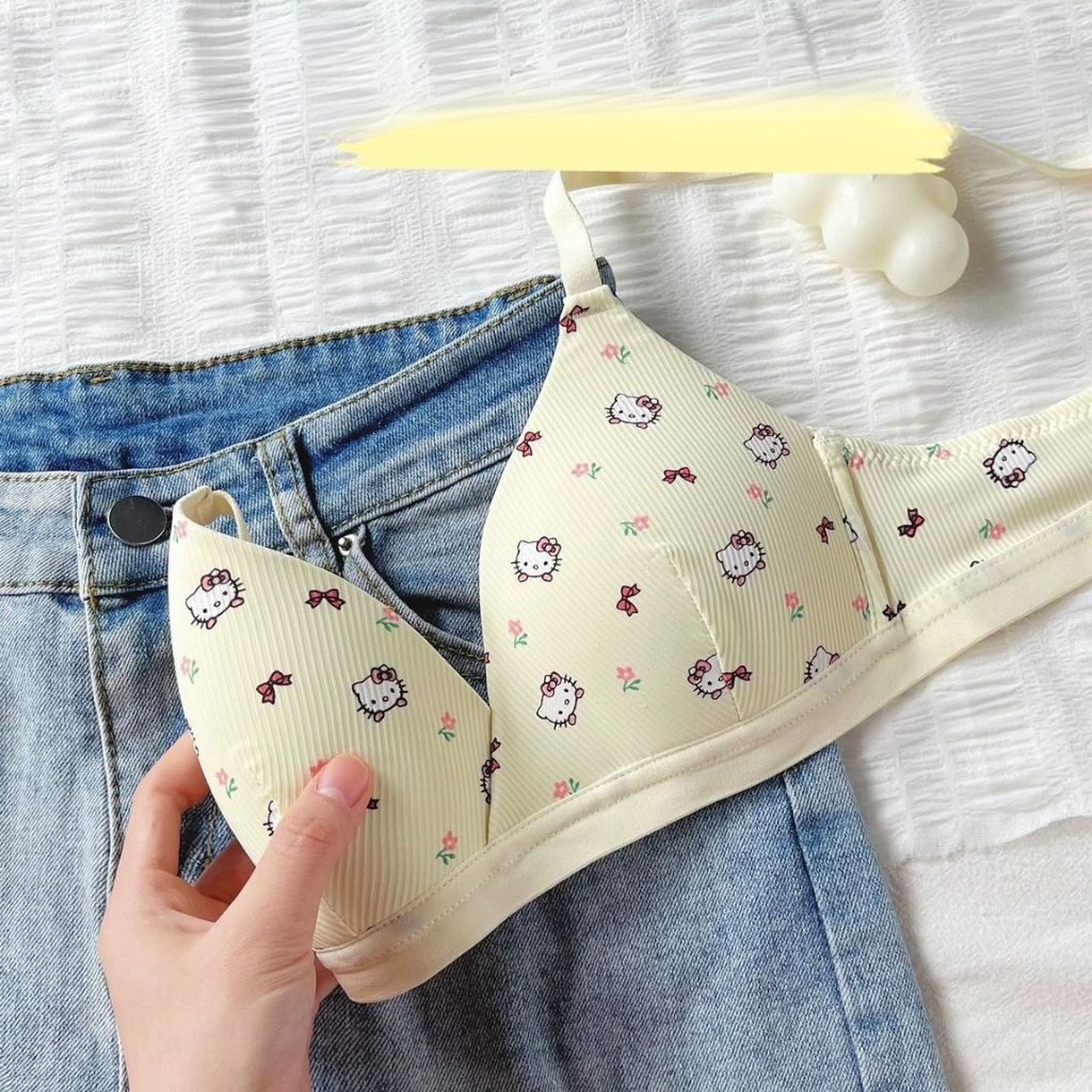 Áo ngực nữ không gọng đệm mút mỏng ôm ngực thoáng khí họa tiết mèo hellokitty đáng yêu LANIXA A224