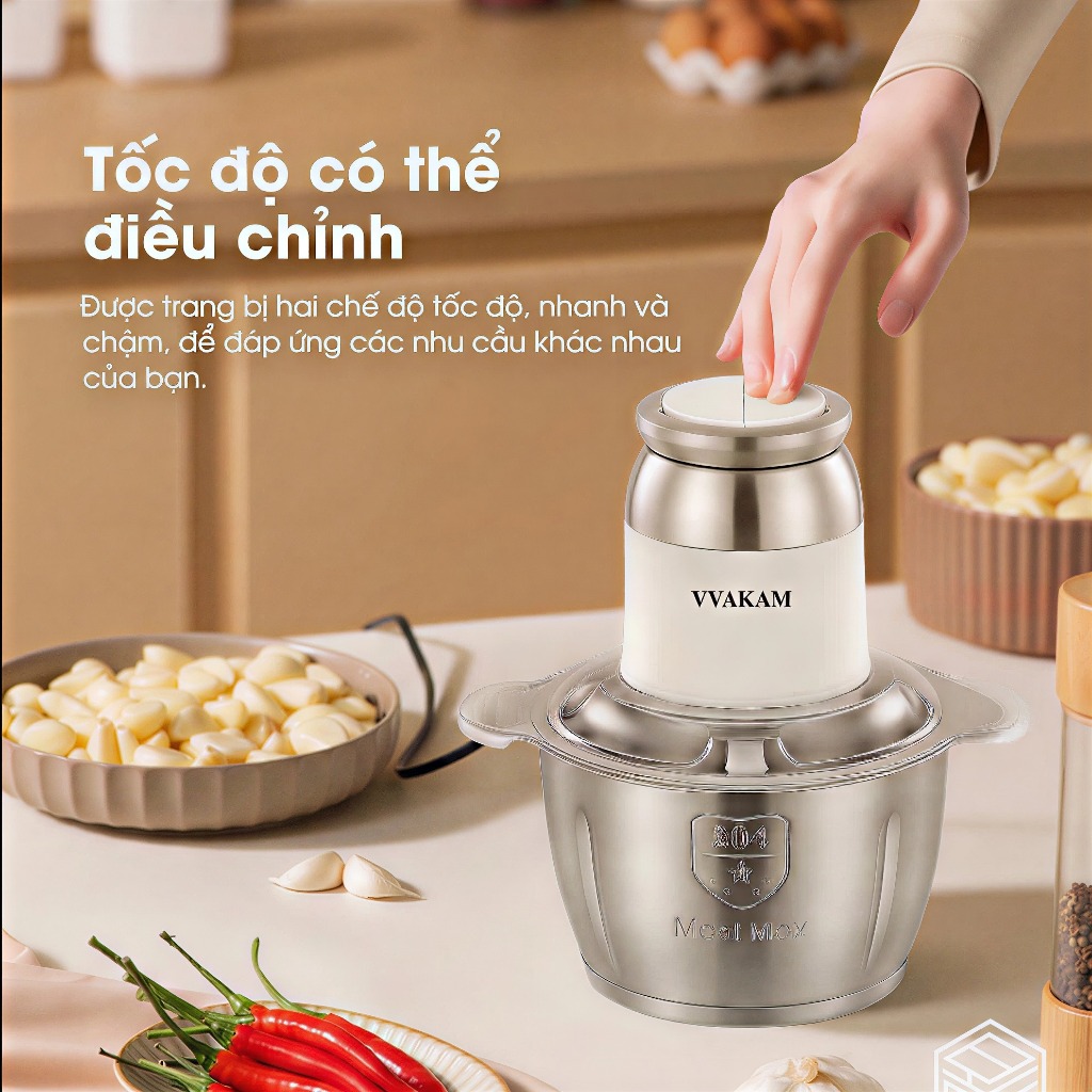 VVAKAM Máy xay thịt đa năng 3L Cối Thủy 300W dao Thép không gỉ máy say thịt ăn dặm cho bé tỏi ớt lưỡi