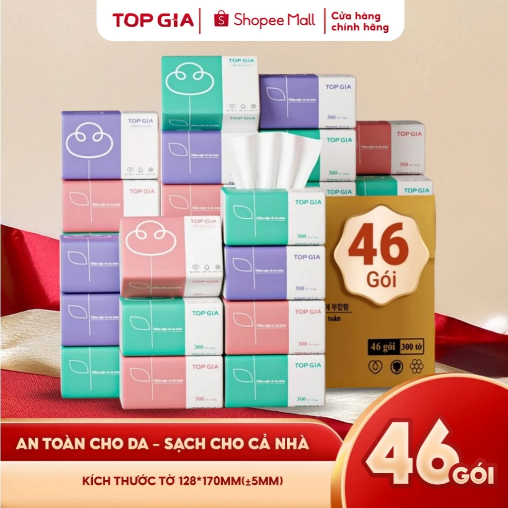 Thùng giấy ăn gấu trúc Top Gia 3 màu, làm từ bột giấy thiên nhiên, 4 lớp dày dặn
