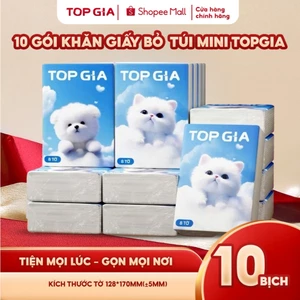 10 Gói khăn giấy bỏ túi mini GIAGIA, giấy 4 lớp khổ lớn an toàn cho mọi loại da, giấy TOPGIA đạt chuẩn an toàn