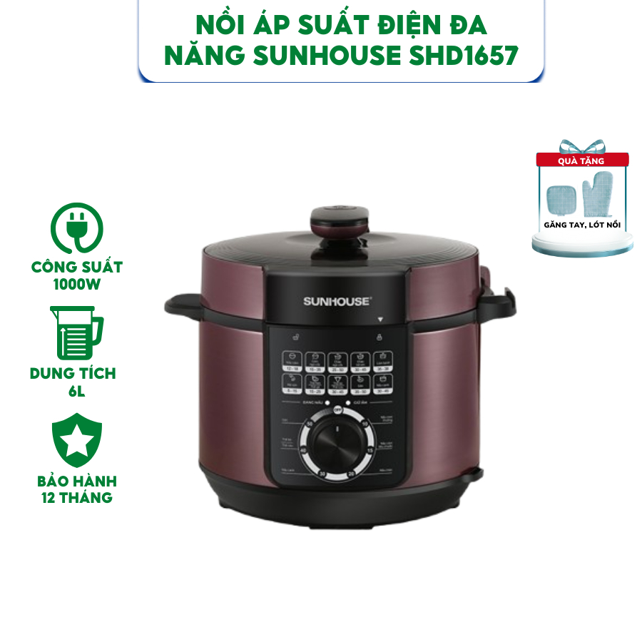 Nồi Áp Suất Điện Đa Năng 6L Sunhouse SHD1657 - Công Suất 1000W - Xả Áp Bằng Nút Ấn Chống Bỏng