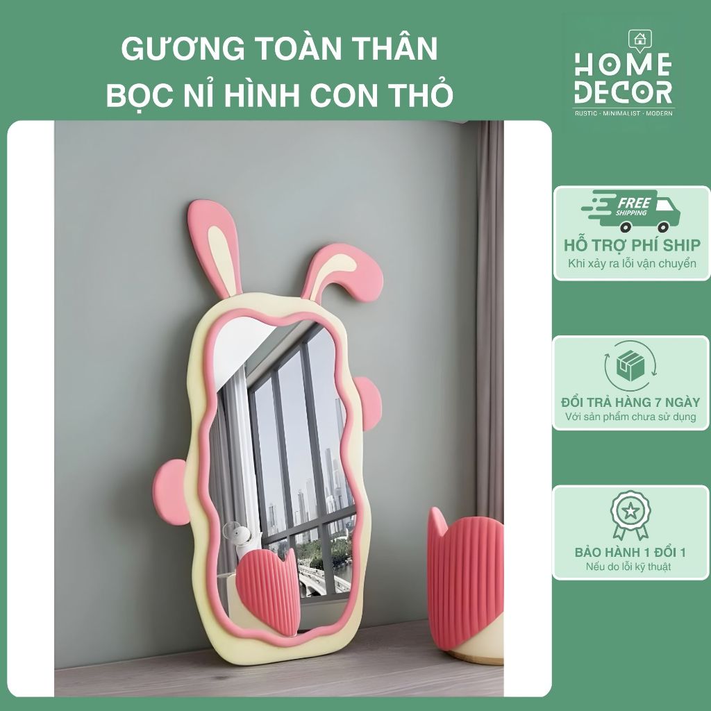 Gương Toàn Thân Bọc Nỉ Hình Con Thỏ Decor nhà cửa, phòng ngủ Elite Homes