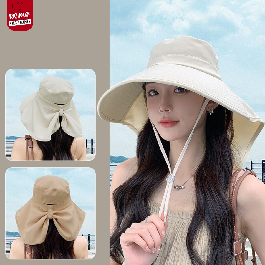 Mũ Chống Nắng Rộng Vành Toro Kèm Khăn Choàng Che Cổ, Chống Tia UV, Nón Trùm Đầu Che Nắng