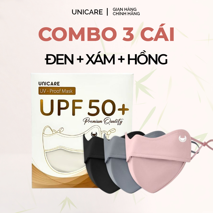 Combo 3 Khẩu Trang Chống Nắng UPF50+ Chống UV Unicare Chất Lụa Băng Mịn Mát Thoáng Khí