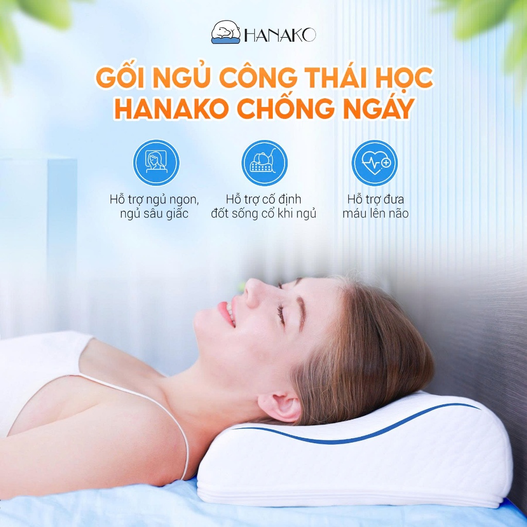 Gối Ngủ Chống Đau Vai Gáy Công Thái Học Hanako Cao Cấp – Nâng Đỡ Cột Sống Cổ, Tặng Kèm Vỏ Gối