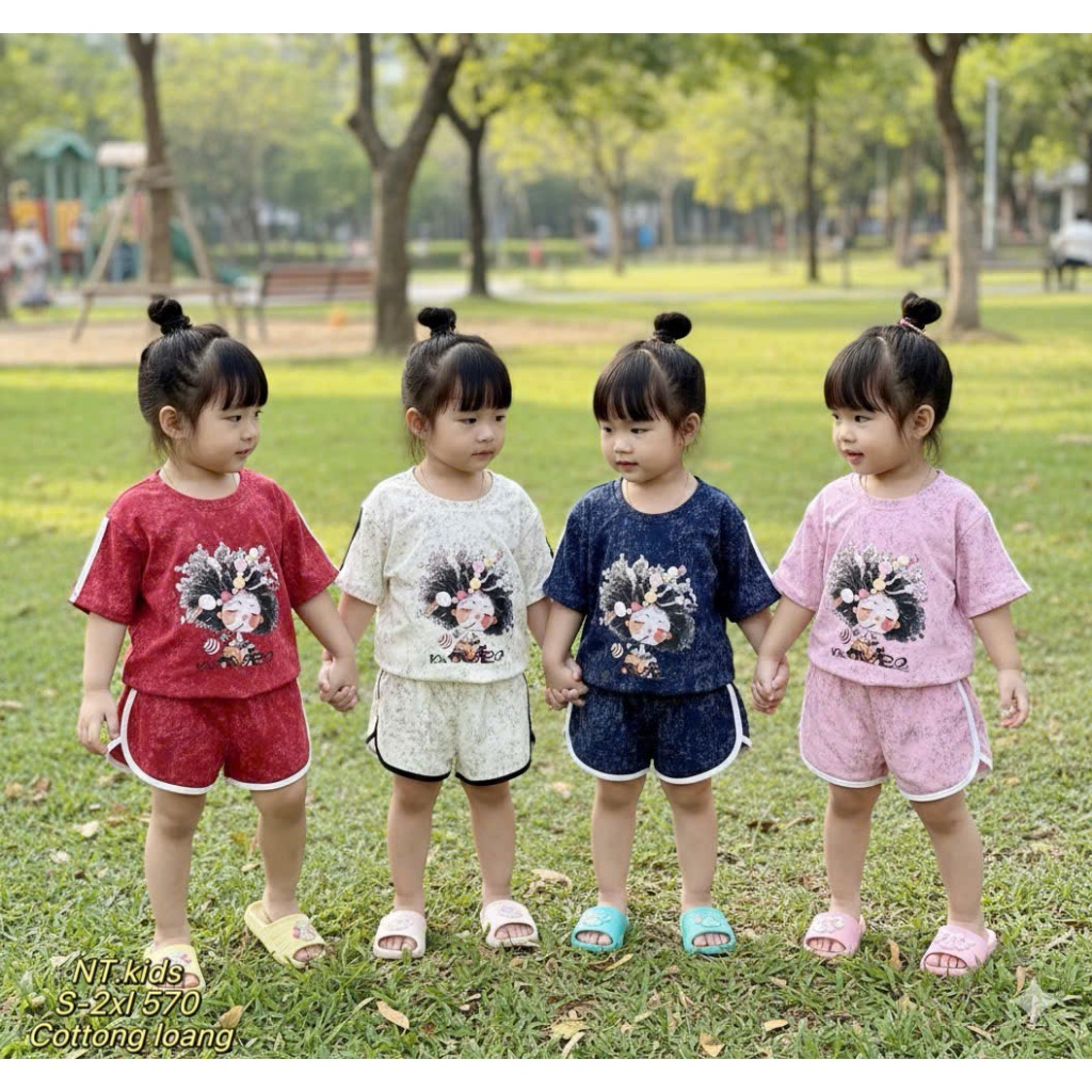 Bộ Cộc Tay Cô Giái Tóc Xù Cho Bé Gái Từ 9-42kg Thoáng Mát Thoải Mái
