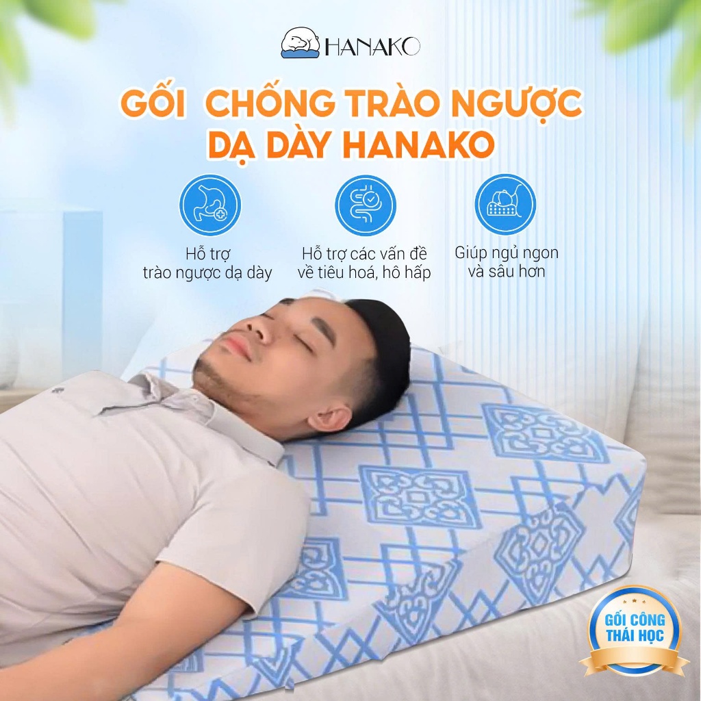 Gối Chống Trào Ngược Dạ Dày Người Lớn Hanako, Giảm Hẳn Ho, Ngứa Họng, Sạch Phổi, Chống Phù