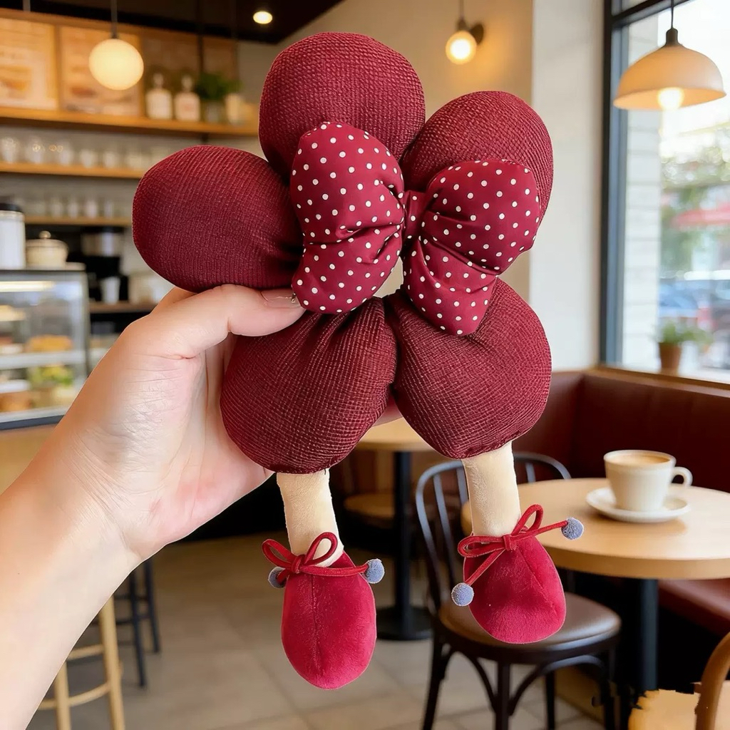 scrunchies chun hoa phồng đính nơ, scrunchies nâu đỏ đính nơ
