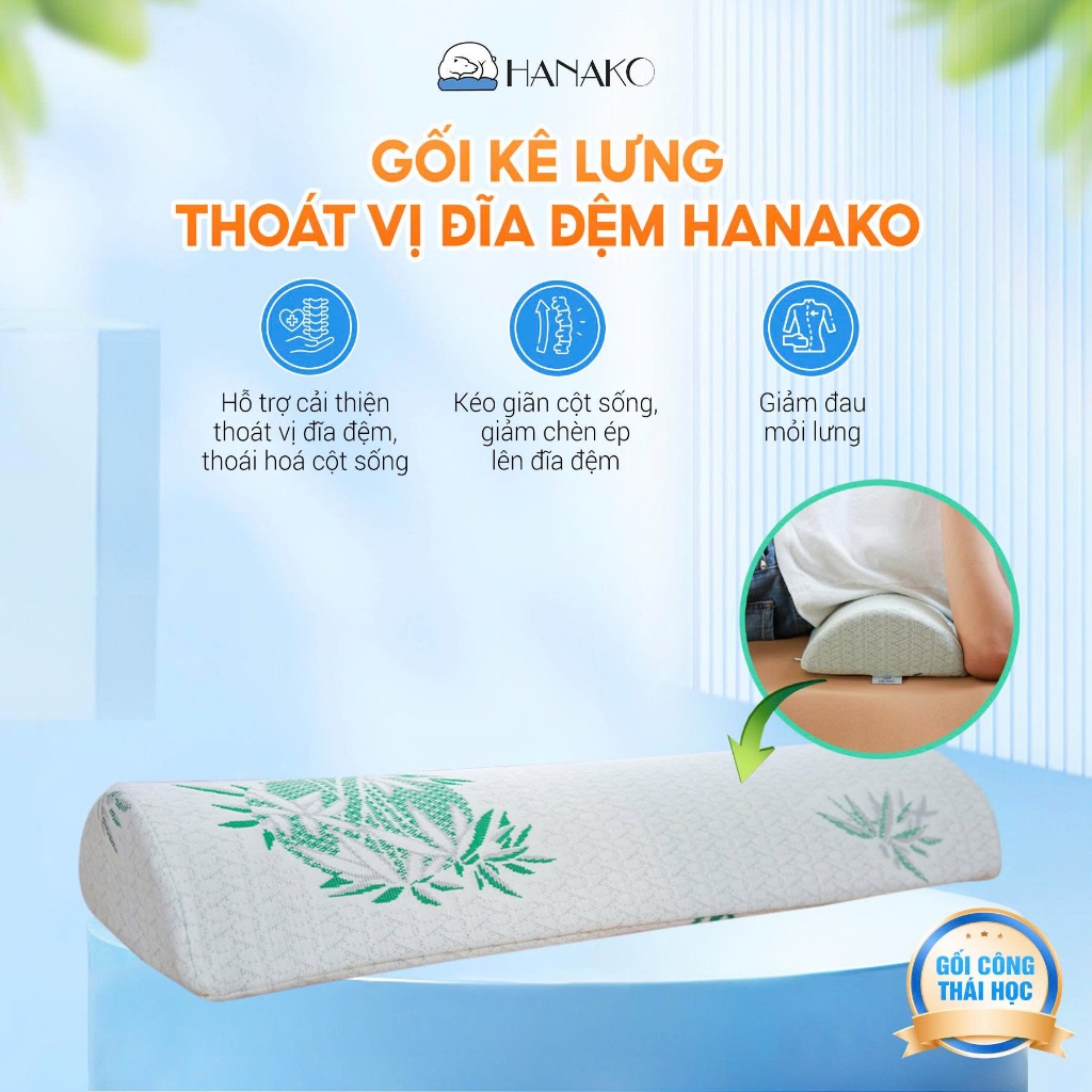 Gối Kê Lưng Hanako – Thiết Kế Nâng Đỡ Cột Sống, Giúp Giảm Đau Thắt Lưng, Hỗ Trợ Thoát Vị Đĩa Đệm