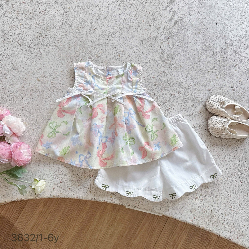 Set váy và bộ bé gái mùa hè OP chất thô cotton mềm mát, họa tiết xinh xắn, size 1-6 tuổi (9-26kg)