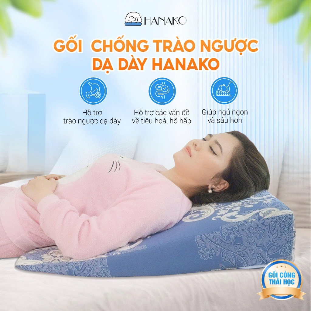 Gối Chống Trào Ngược Dạ Dày Người Lớn Hanako Hỗ Trợ Giảm Ho, Ngứa Họng, Chống Phù Cao 16cm-18cm