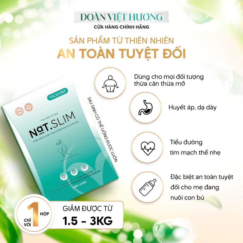 Giảm Cân Nat Slim Chính Hãng ViCiCorp, Nat.Slim Giảm Cân hiệu quả tặng 30 Viên An Toàn Chính Hãng