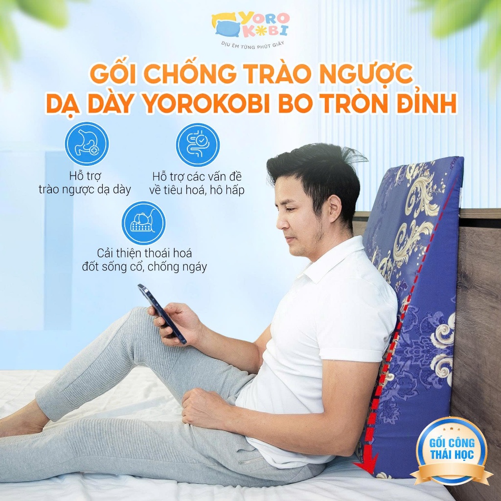 Gối Chống Trào Ngược Yorokobi Bo Tròn Đỉnh Giúp Giảm Ợ Chua, Trào Ngược, Chống Ngáy Cao 16cm Và 18cm
