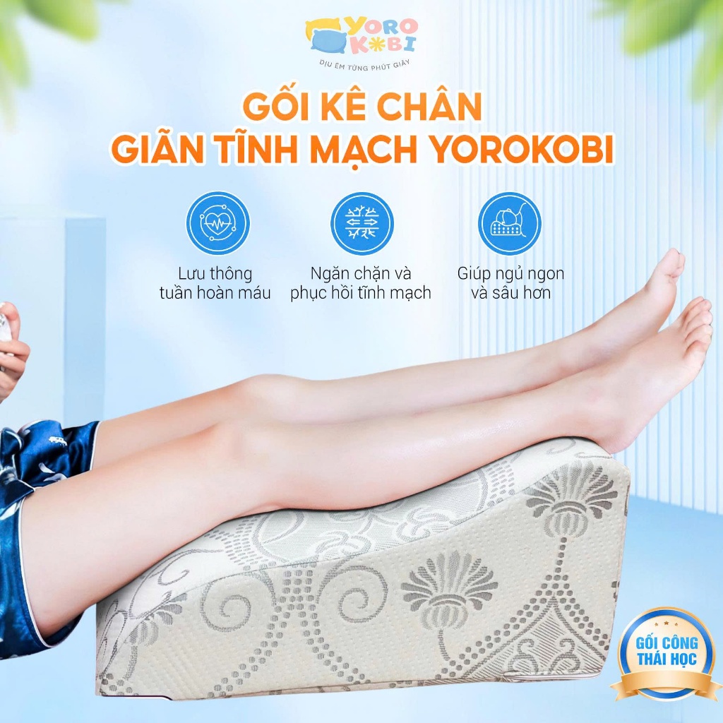 Gối Kê Chân Giãn Tĩnh Mạch Yorokobi Cao 25cm&28cm – Hỗ Trợ Lưu Thông Máu, Giảm Đau Mỏi Chân