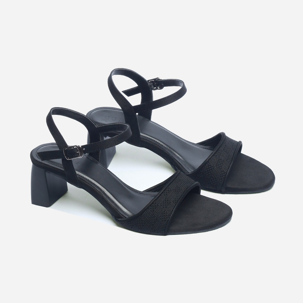 CORII - Giày Sandal Cao Gót Quai Ngang Mũi Tròn Bản Nhỏ Thời Trang và Thoải Mái Nhất - CR6LME1 Đen