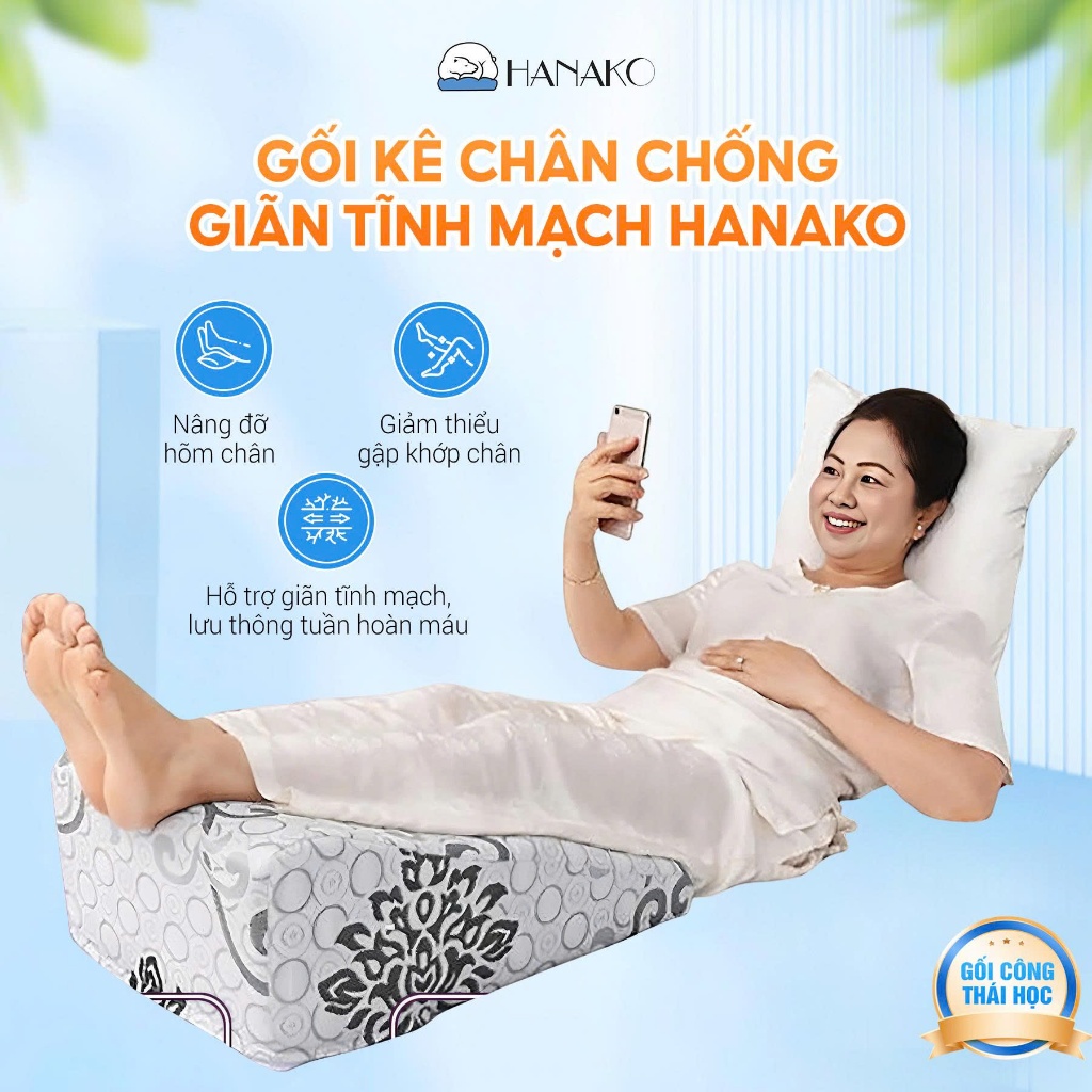 GỐI KÊ CHÂN CHUYÊN DỤNG CAO 22CM GIẢM SƯNG PHÙ CHÂN, GIÃN TĨNH MẠCH