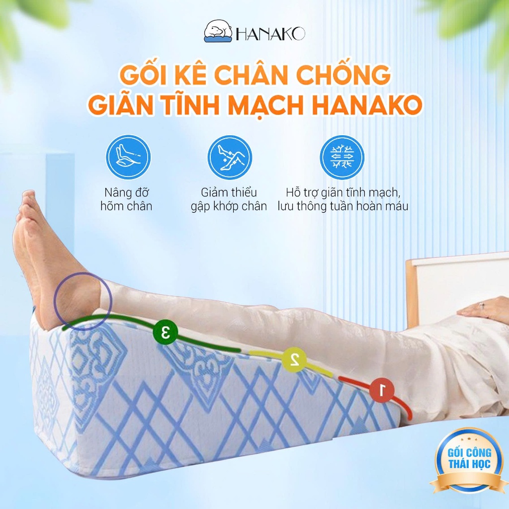 Gối Kê Chân Chuyên Dụng Hanako Chiều Cao 22cm - Hàng Thương Hiệu, Giảm Tê Bì Chân