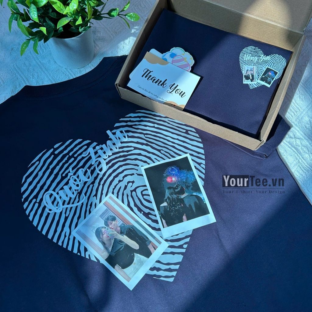 [ÁO THUN UNISEX VÂN TAY] Áo Thun Form Rộng In Ảnh và Tên Hình Trái Tim Cotton 100% 250gsm + CÓ HỘP