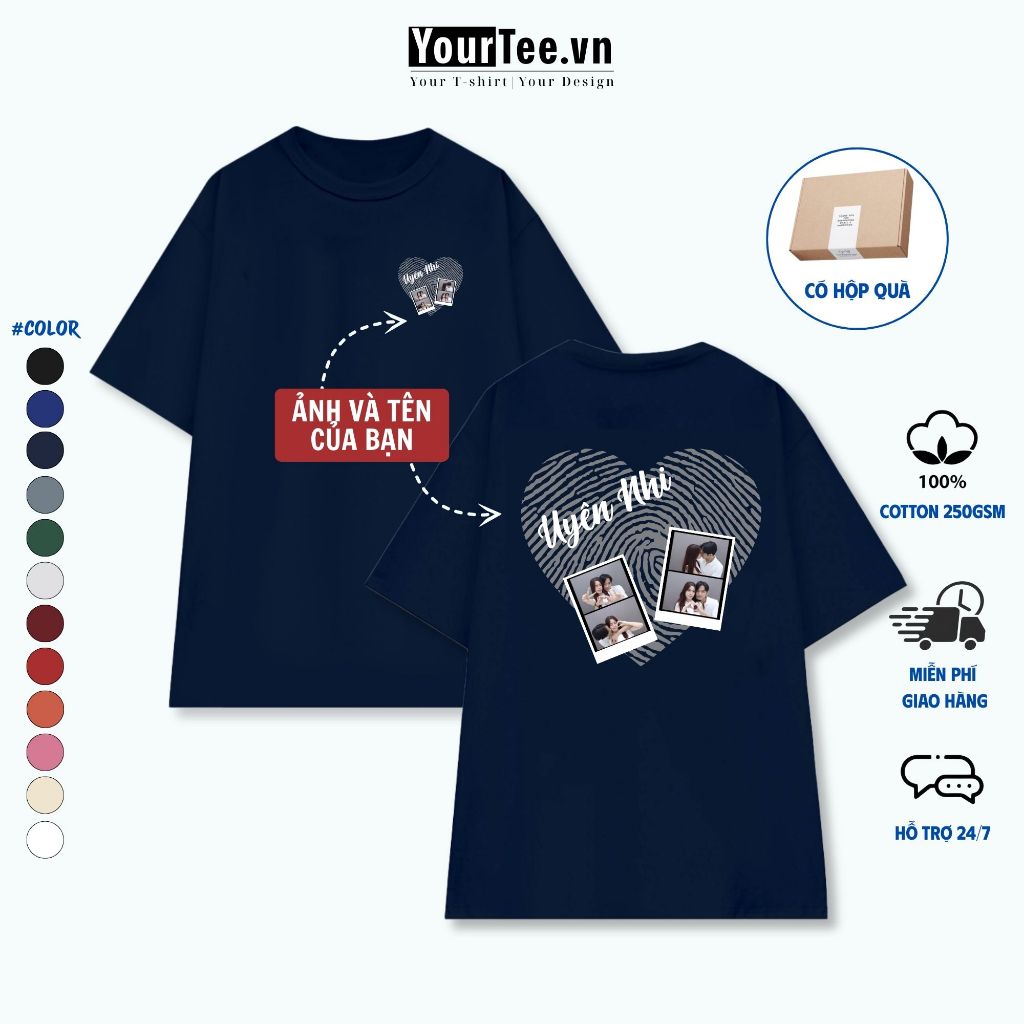 [ÁO THUN UNISEX VÂN TAY] Áo Thun Form Rộng In Ảnh và Tên Hình Trái Tim Cotton 100% 250gsm + CÓ HỘP
