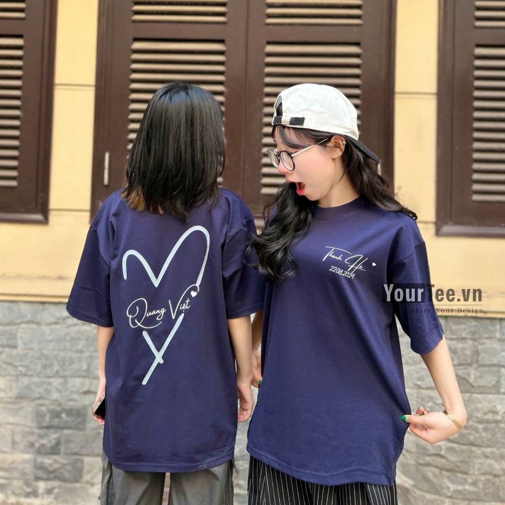[ÁO THUN UNISEX IN TÊN] Áo Thun Form Rộng Trái Tim Cotton 100% 250gsm + CÓ HỘP