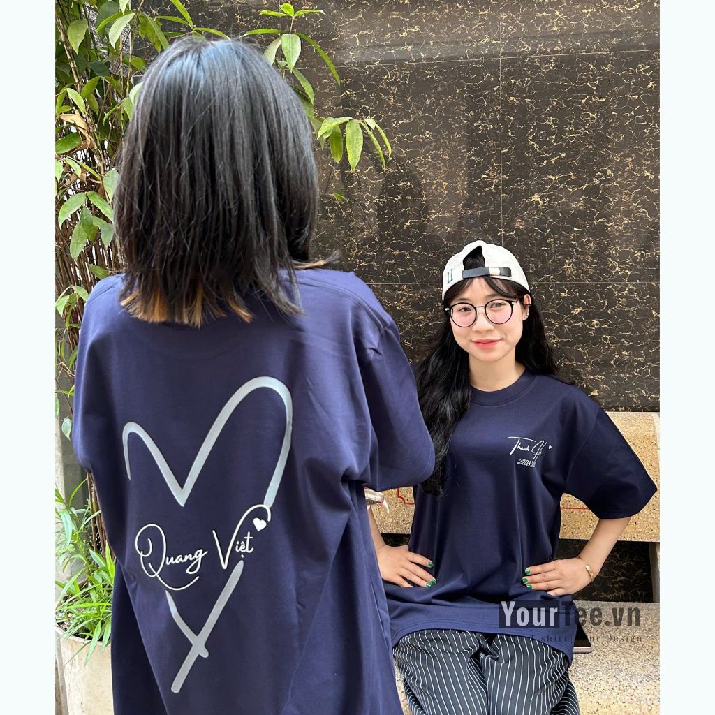 [ÁO THUN UNISEX IN TÊN] Áo Thun Form Rộng Trái Tim Cotton 100% 250gsm + CÓ HỘP