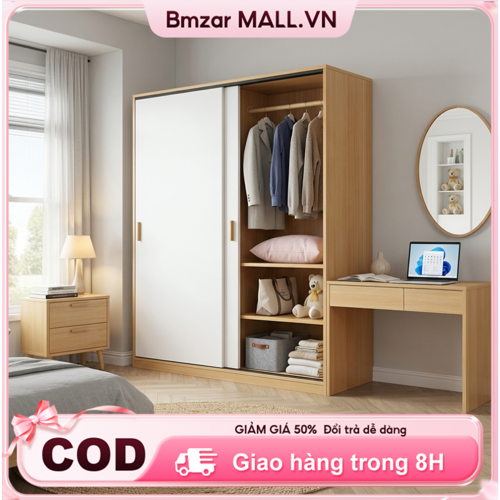Tủ Quần Áo Cửa Lùa Đa Năng Dung Tích Lớn Nhiều Ngăn Bền Đẹp Tiết Kiệm Không Gian Cho Phòng Ngủ BMZAR | BigBuy360 - bigbuy360.vn