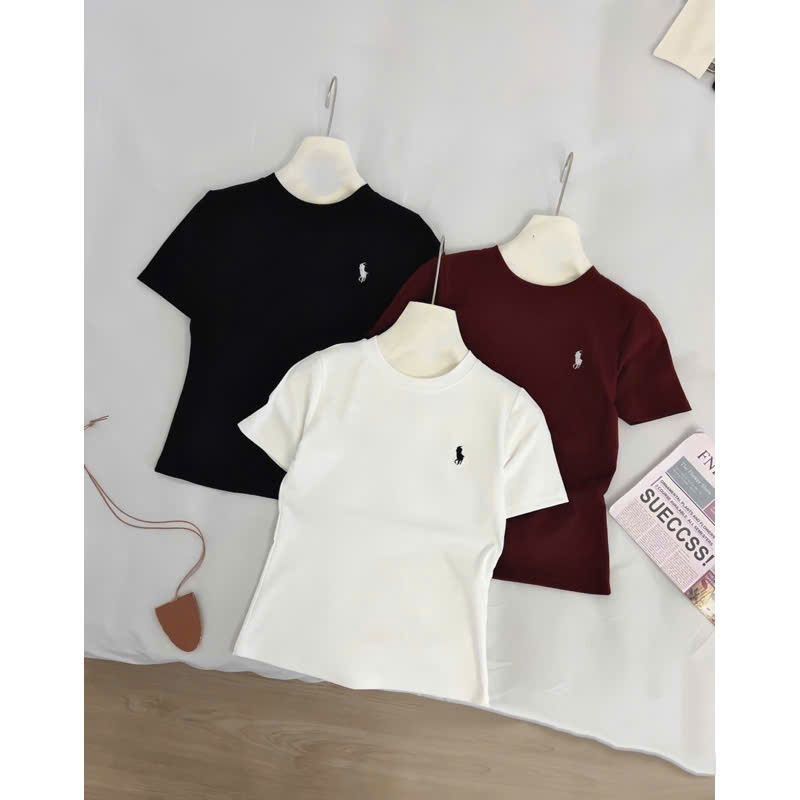 Áo Thun Babytee Ôm Eo Tôn Dáng Basic In Ngựa Giả Thêu Phong Cách Hàn Quốc Siêu Đẹp