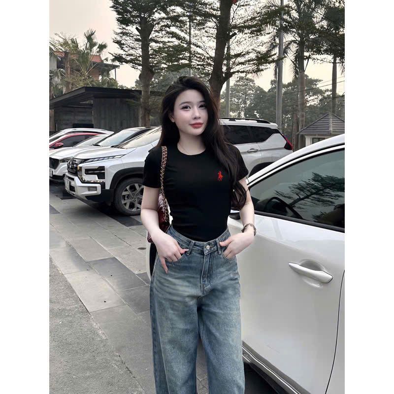 Áo Thun Babytee Ôm Eo Tôn Dáng Basic In Ngựa Giả Thêu Phong Cách Hàn Quốc Siêu Đẹp
