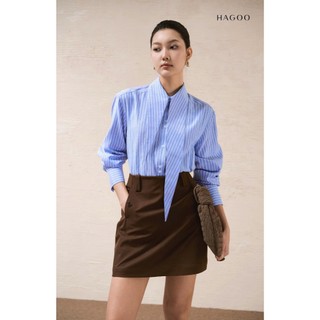 Áo sơ mi nữ HAGOO thanh lịch thiết kế cổ tai thỏ 2 màu Trắng/ Kẻ xanh dễ phối đồ [A8101]