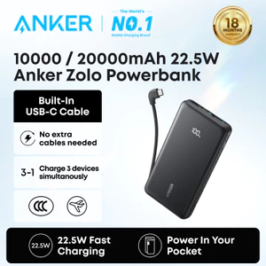 Sạc dự phòng Anker Zolo A110D 20000mAh, chuẩn 3C Trung Quốc, cáp USB-C tích hợp, sạc nhanh 22.5W