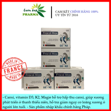 Canxi Fracal Max (nhập khẩu Pháp) - Canxi hữu cơ, bổ sung thêm Vitamin D3, K2 và Magie cho hấp thụ canxi tối đa....
