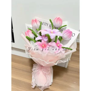 Bó hoa ly Handmade kẽm nhung trang trí [làm sẵn]